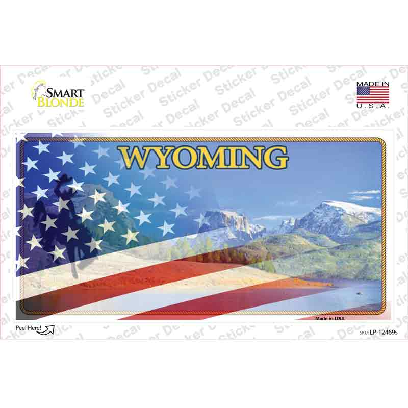 Wyoming Half American Flag Novelty Sticker Decal Small