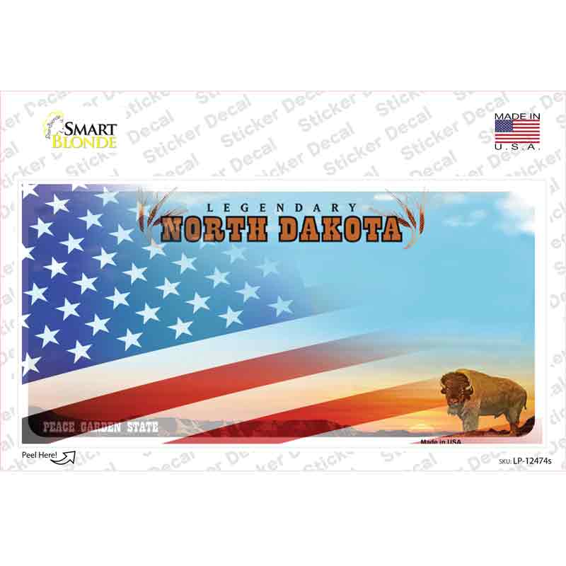 North Dakota Half American Flag Novelty Sticker Decal Small