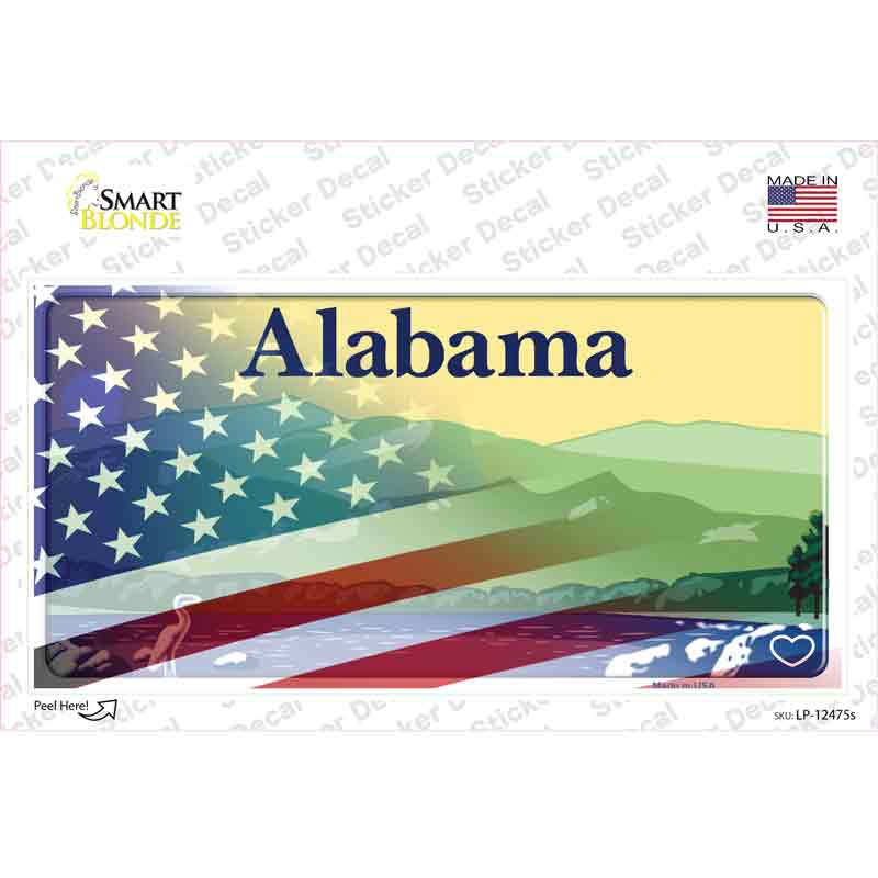 Alabama Half American Flag Novelty Sticker Decal Small