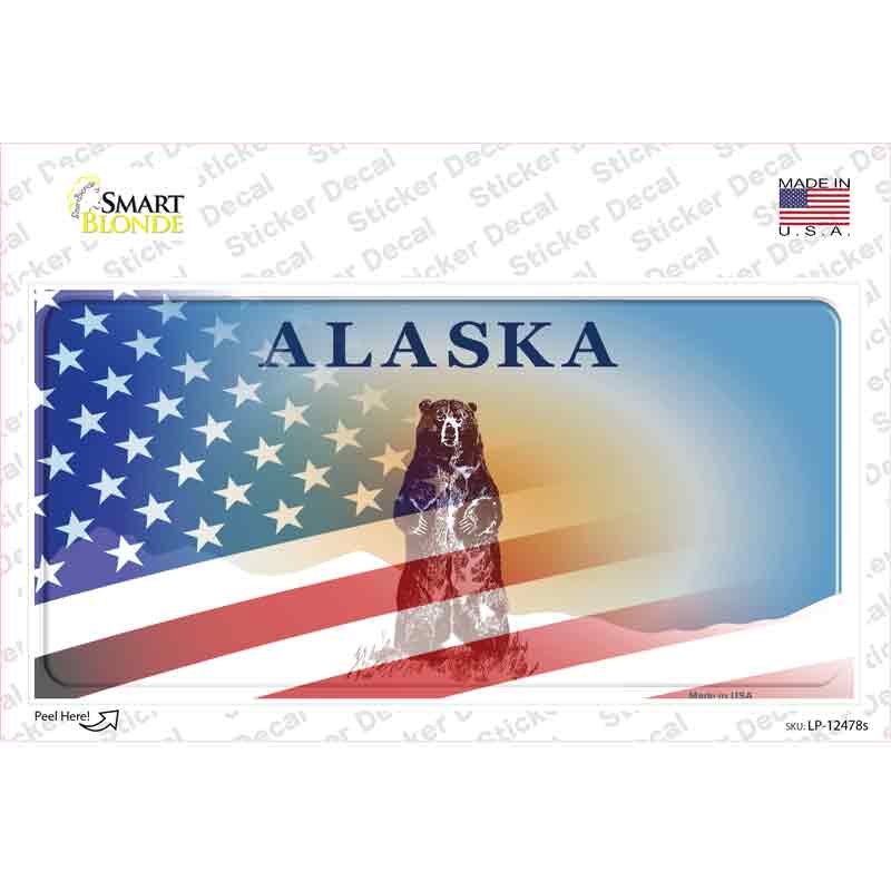 Alaska Bear with American Flag Novelty Sticker Decal Small