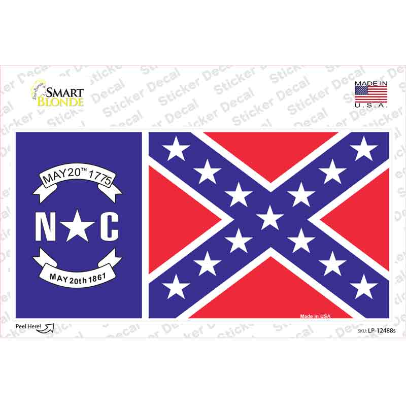 North Carolina Confederate Flag Novelty Sticker Decal Small