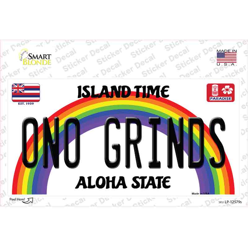 Ono Grinds Hawaii Novelty Sticker Decal Small