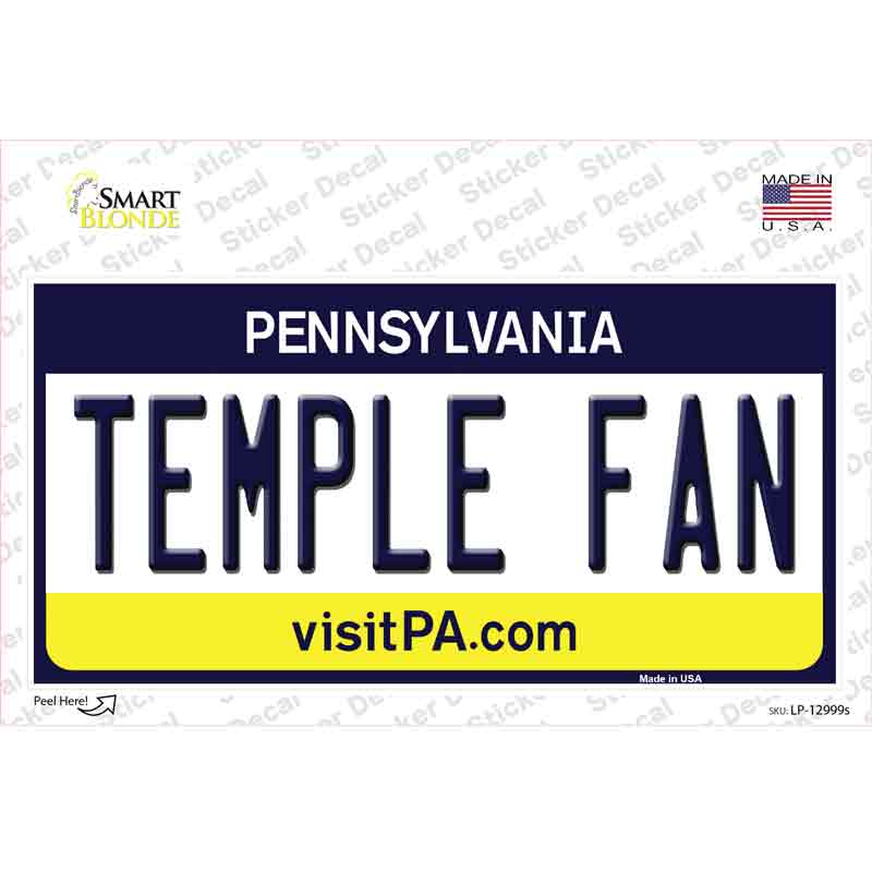 Temple Fan PA Novelty Sticker Decal Small