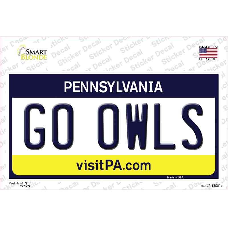 Go Owls PA Novelty Sticker Decal Small