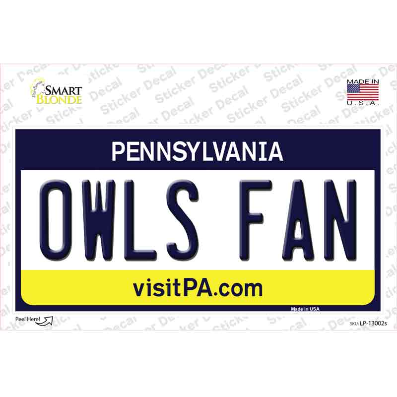 Owls Fan PA Novelty Sticker Decal Small