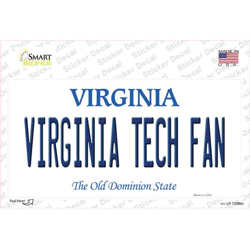 Virginia Tech Fan VA Novelty Sticker Decal | Smart Blonde
