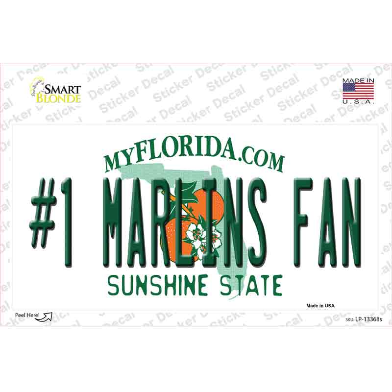 Number 1 Marlins Fan Novelty Sticker Decal Small