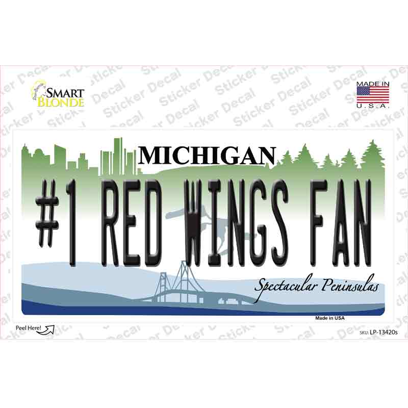 Number 1 Red Wings Fan Novelty Sticker Decal Small