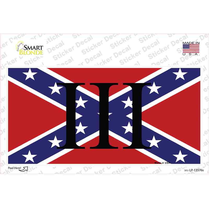 3 Percenter Confederate Novelty Sticker Decal Small