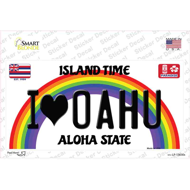 I Heart Oahu Novelty Sticker Decal Small