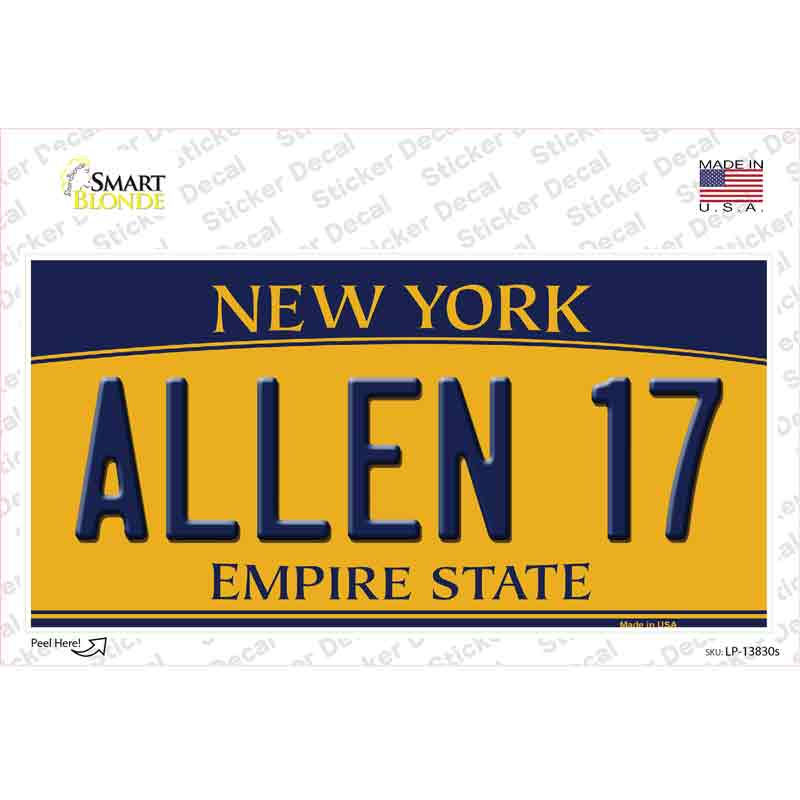 Allen 17 New York Novelty Sticker Decal Small