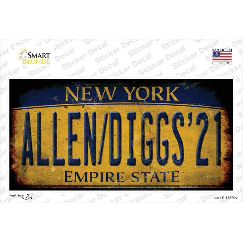 Allen Diggs 21 NY Yellow Rusty Novelty Sticker Decal Small