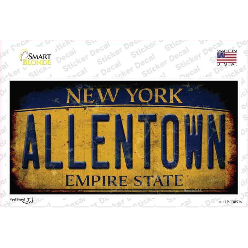 Allentown NY Yellow Rusty Novelty Sticker Decal Small