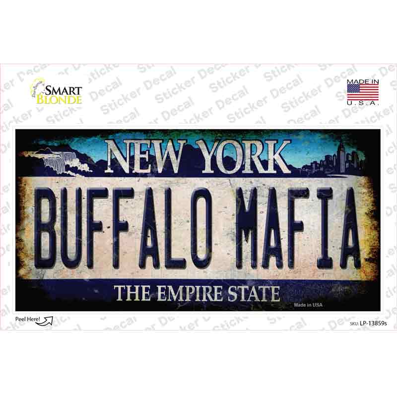 Buffalo Mafia NY Blue Rusty Novelty Sticker Decal Small