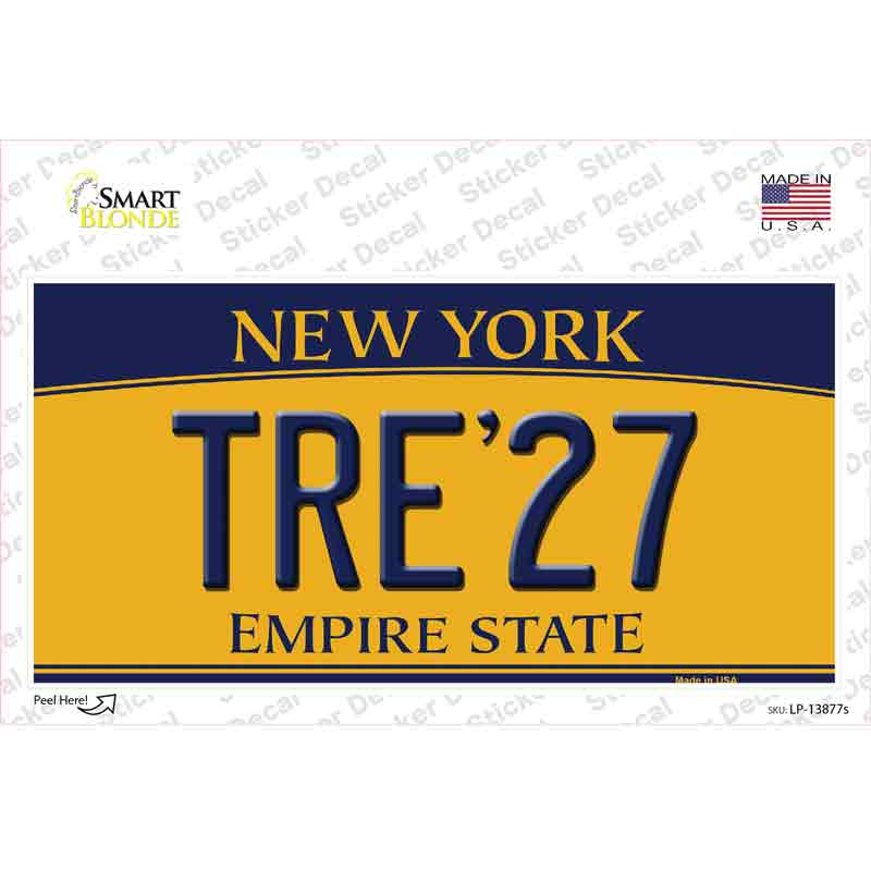 Tre 27 New York Yellow Novelty Sticker Decal Small