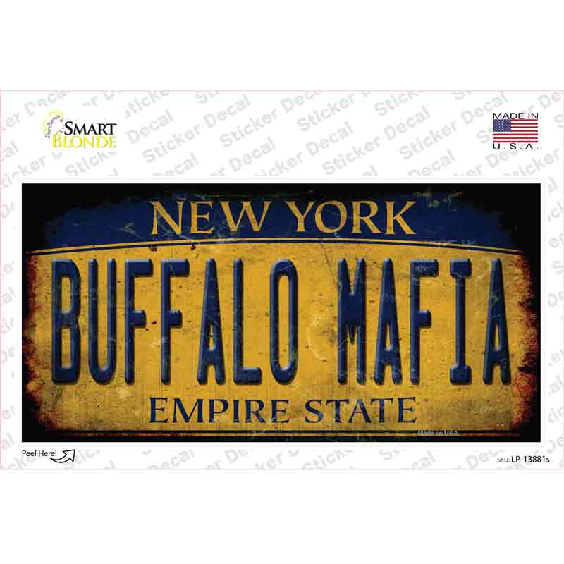 Buffalo Mafia NY Rusted Yellow Novelty Sticker Decal Small