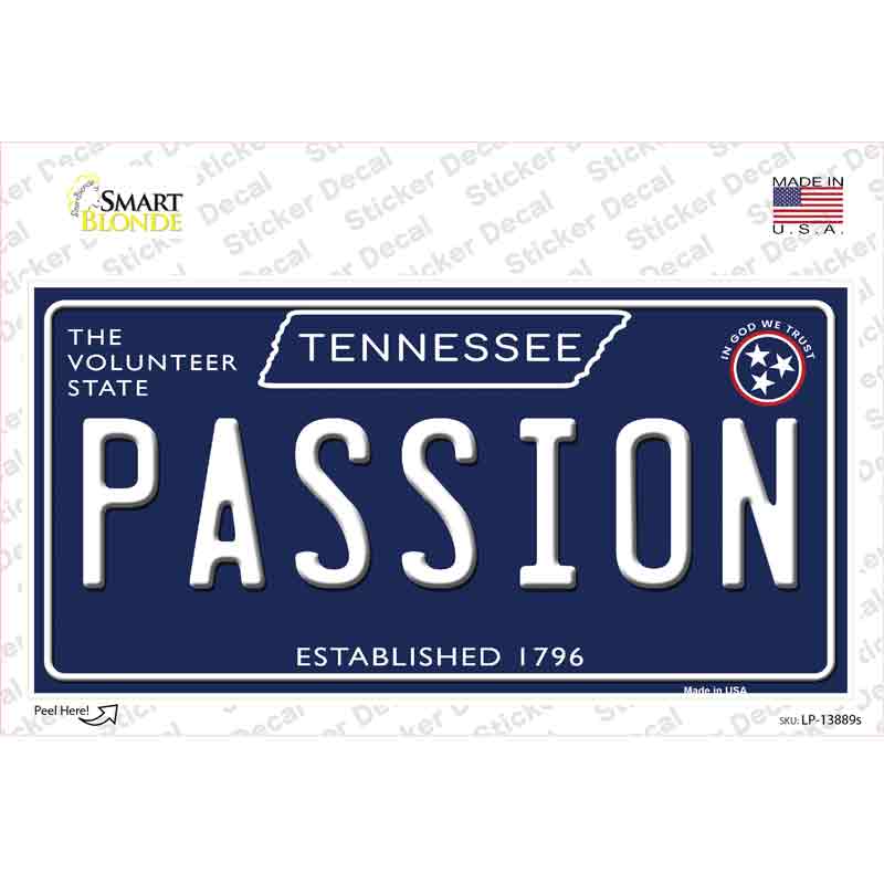 Passion Tennessee Blue Novelty Sticker Decal Small