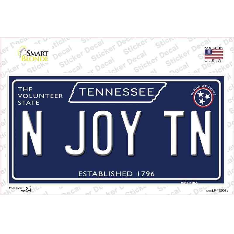 N Joy TN Tennessee Blue Novelty Sticker Decal Small