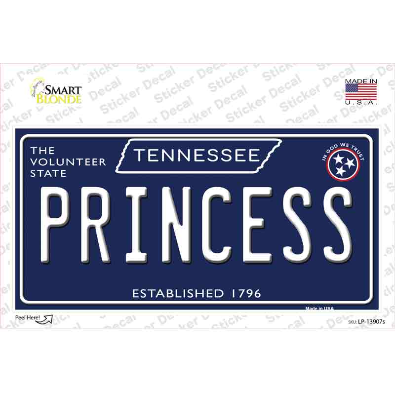 Princess Tennessee Blue Novelty Sticker Decal Small