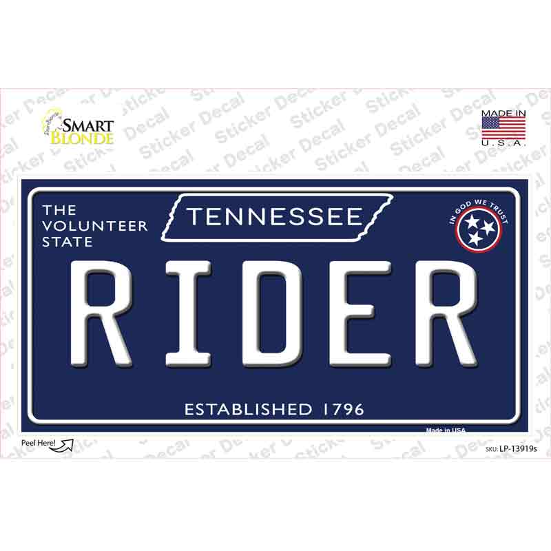 Rider Tennessee Blue Novelty Sticker Decal Small