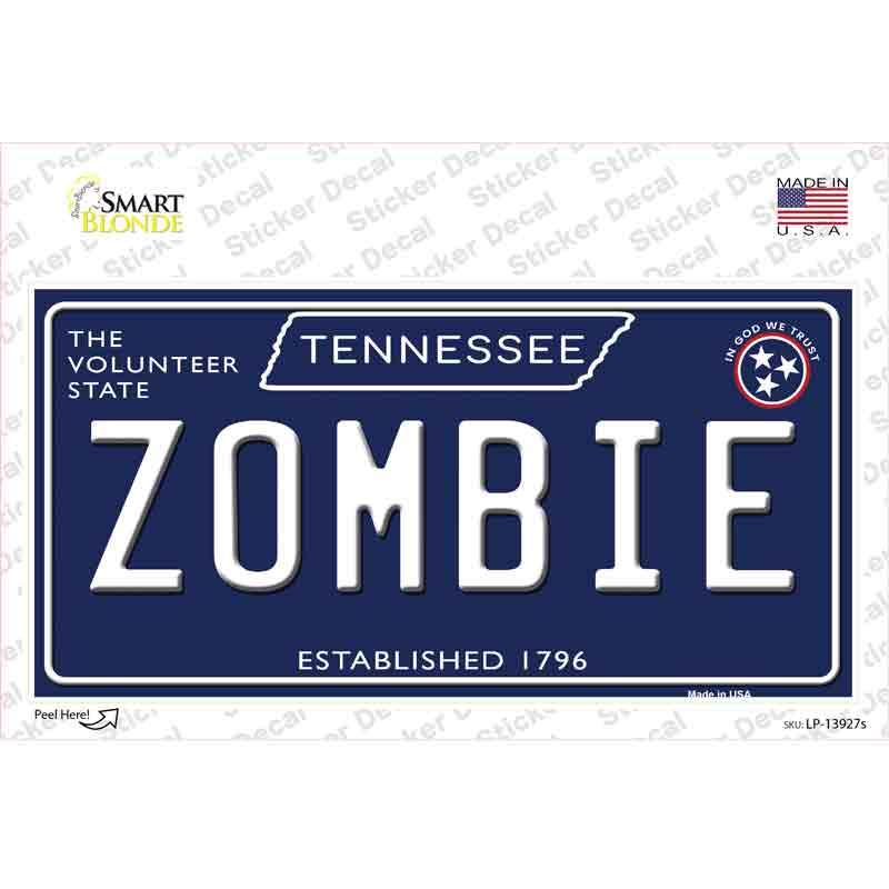 Zombie Tennessee Blue Novelty Sticker Decal Small