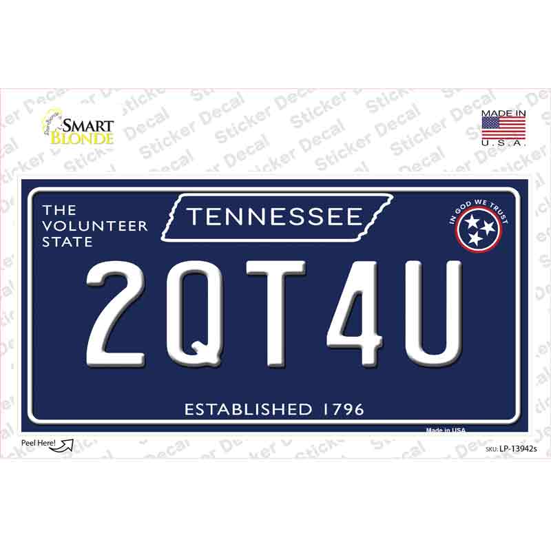 2QT4U Tennessee Blue Novelty Sticker Decal Small