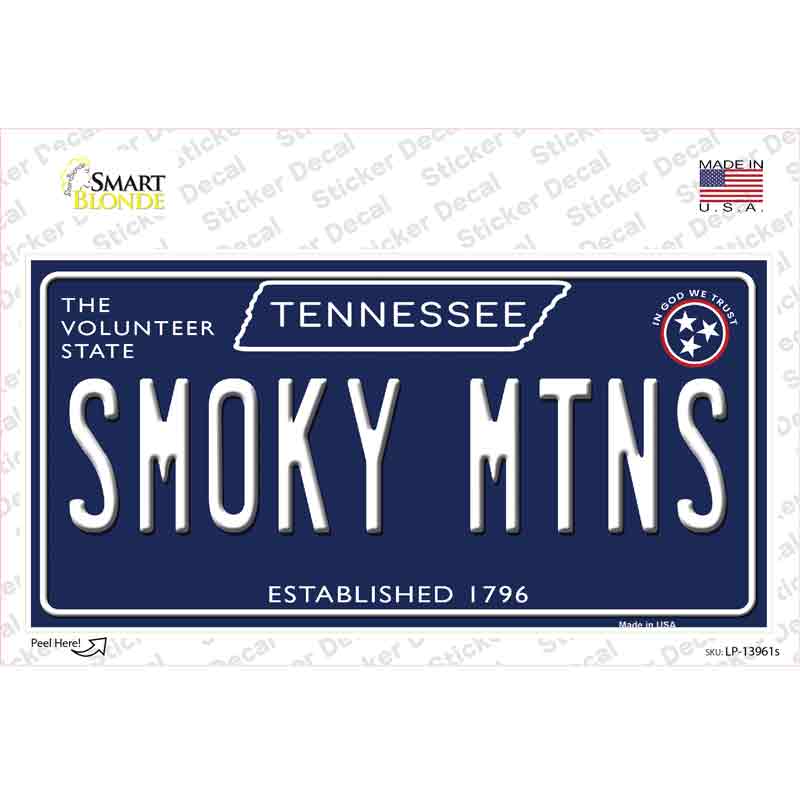 Smoky Mtns Tennessee Blue Novelty Sticker Decal Small