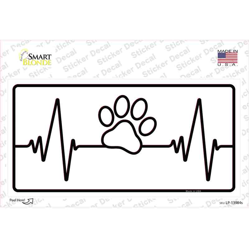 Paw Print Heart Beat Novelty Sticker Decal Small