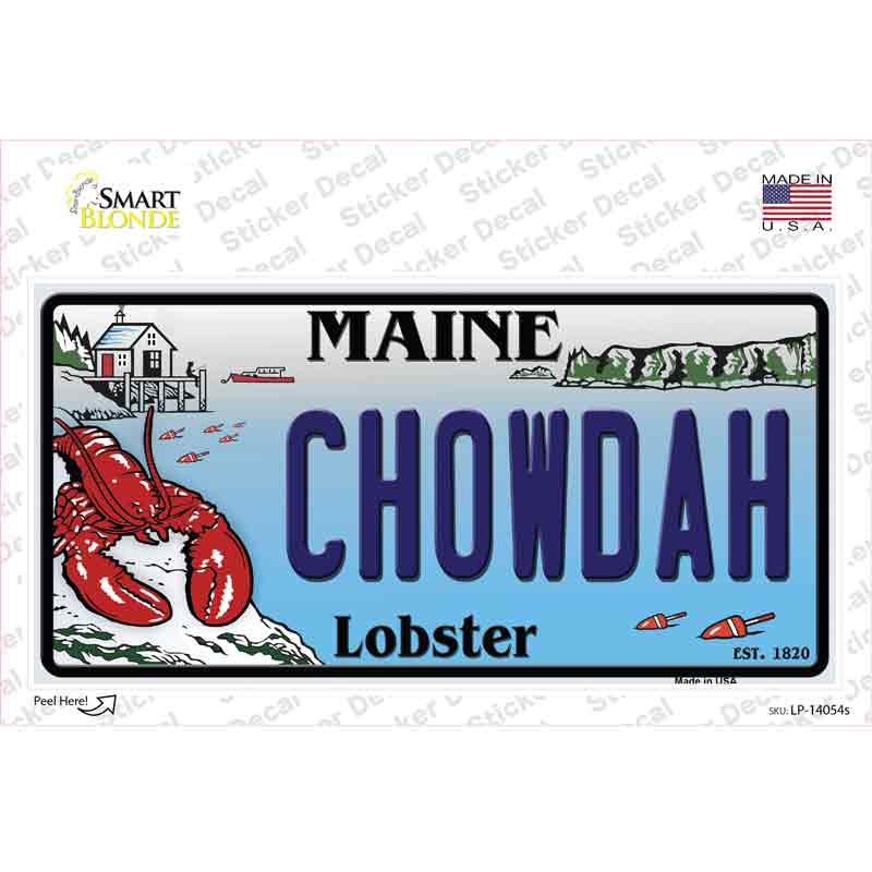 Chowdah Maine Lobster Novelty Sticker Decal Small