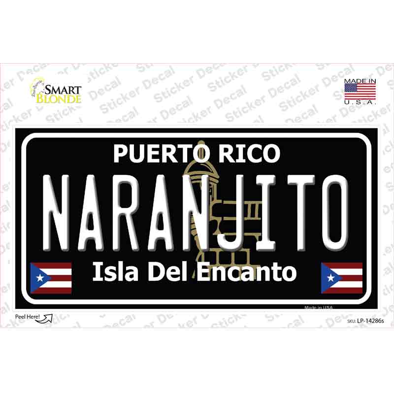 Naranjito Puerto Rico Black Novelty Sticker Decal Small