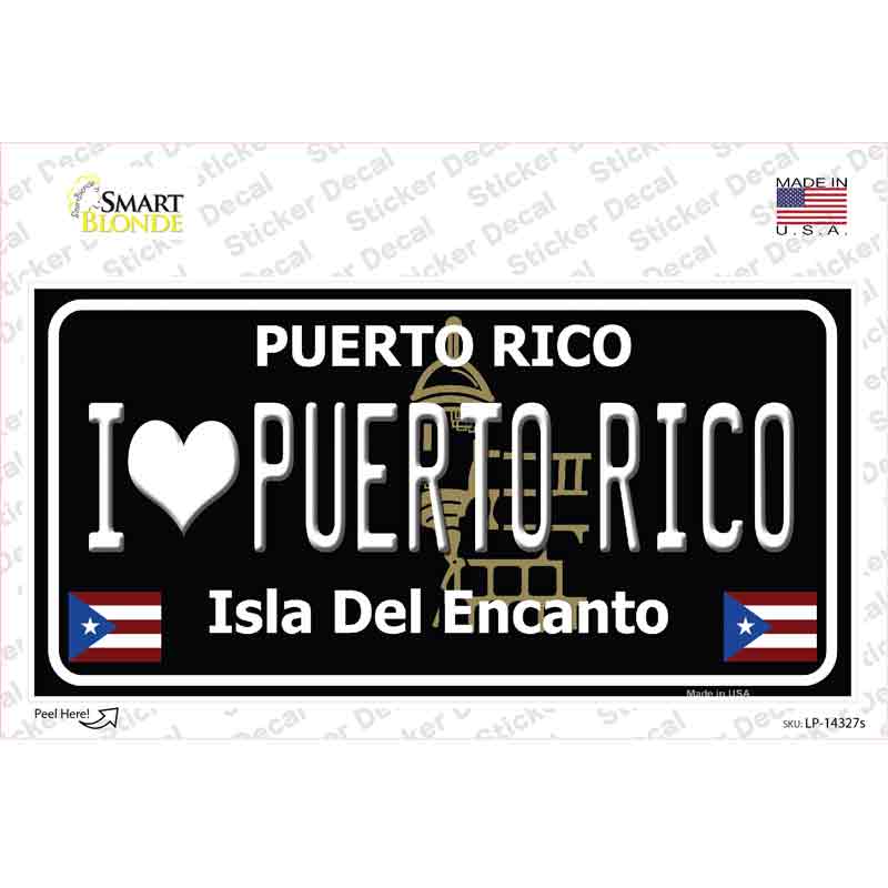 I Love Puerto Rico Black Novelty Sticker Decal Small