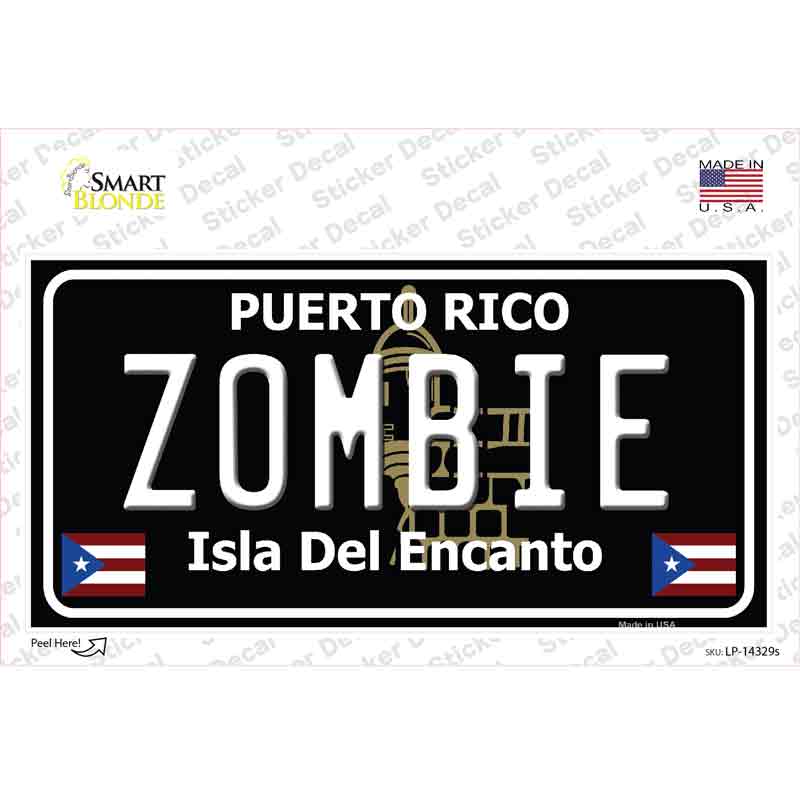 Zombie Puerto Rico Black Novelty Sticker Decal Small