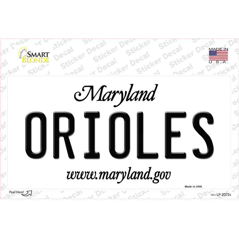 Orioles Maryland State Novelty Sticker Decal Small