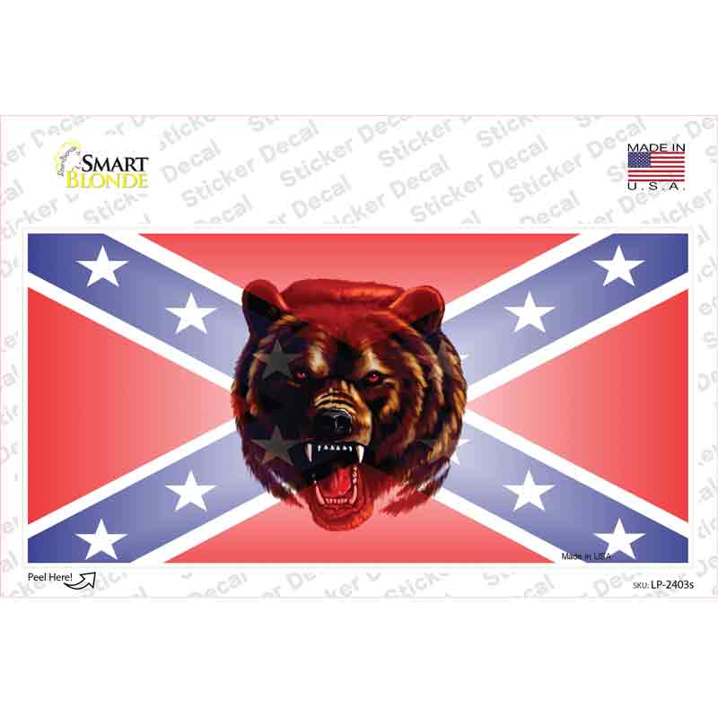 Confederate Flag Grizzly Bear Novelty Sticker Decal Small