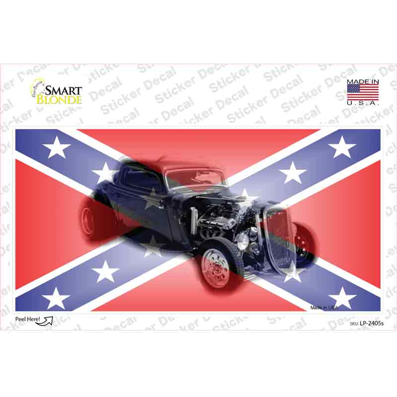 Confederate Flag Hot Rod Novelty Sticker Decal Small