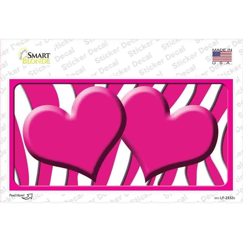 Hot Pink White Zebra Hot Pink Centered Hearts Novelty Sticker Decal