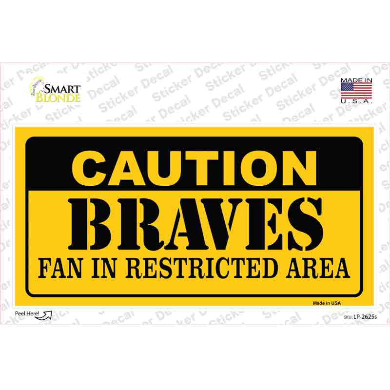 Caution Braves Fan Novelty Sticker Decal Small