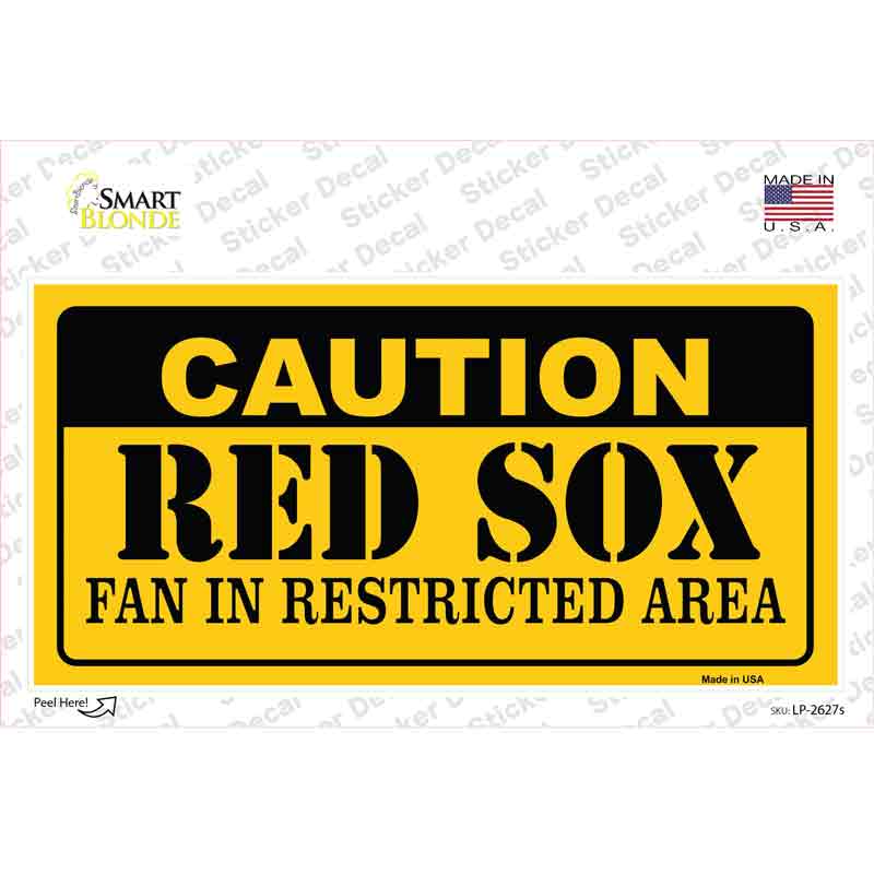 Caution Red Sox Fan Novelty Sticker Decal Small