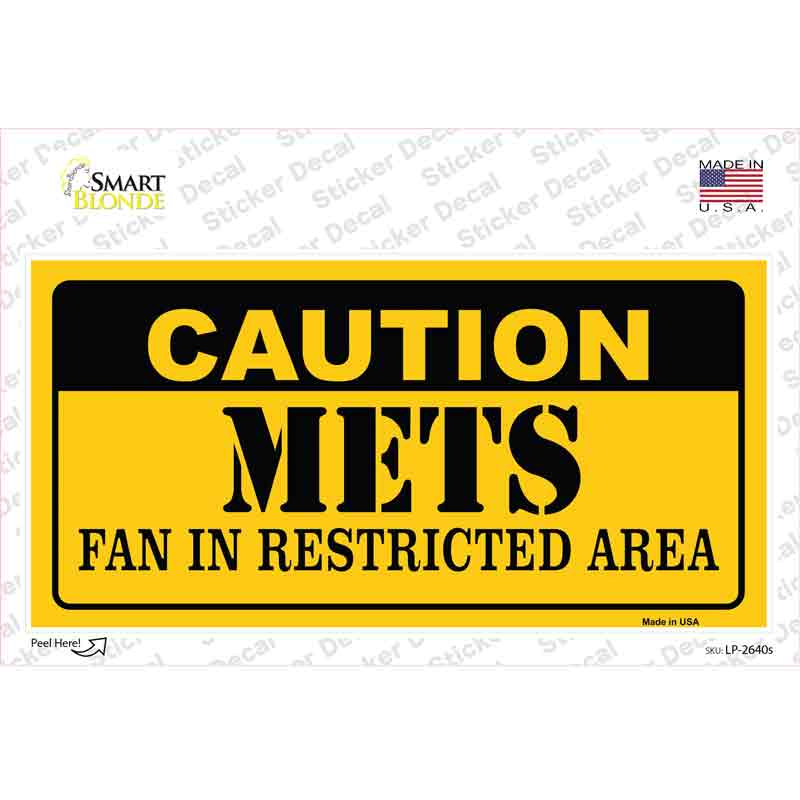 Caution Mets Fan Novelty Sticker Decal Small