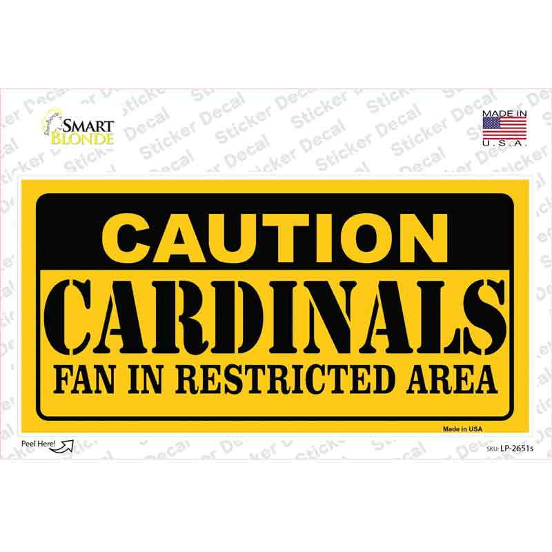 Caution Cardinals Fan Novelty Sticker Decal Small