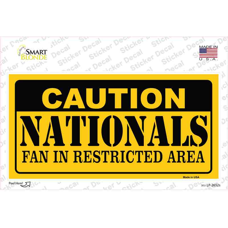 Caution Nationals Fan Novelty Sticker Decal Small