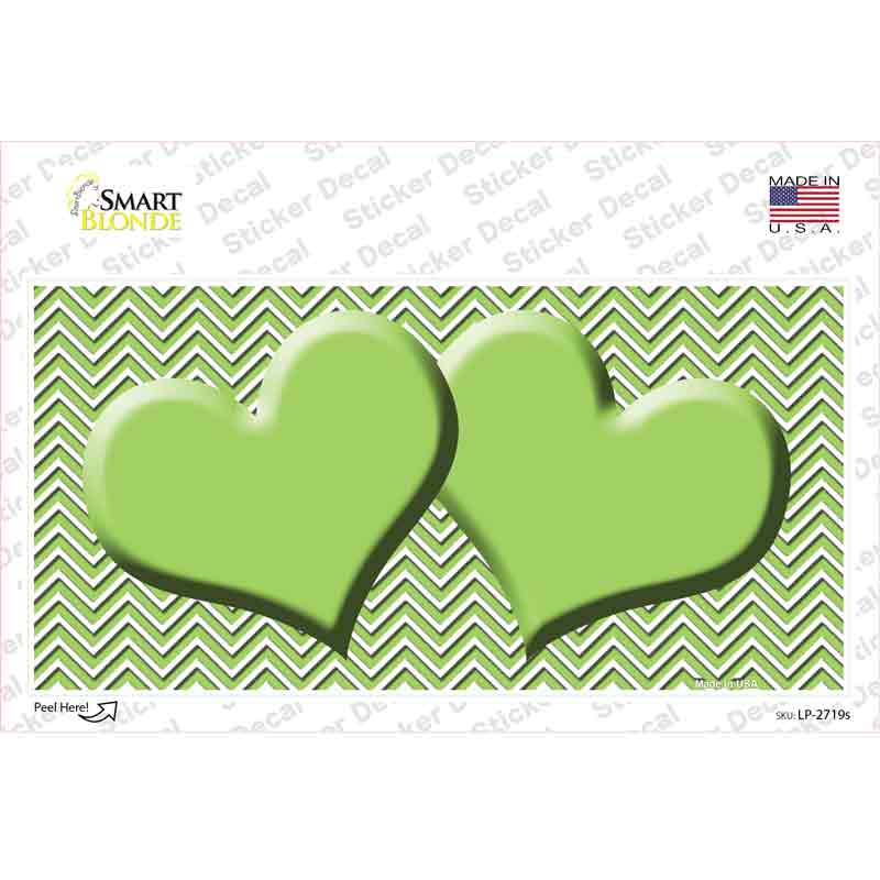 Lime Green White Chevron Lime Green Center Hearts Novelty Sticker Decal