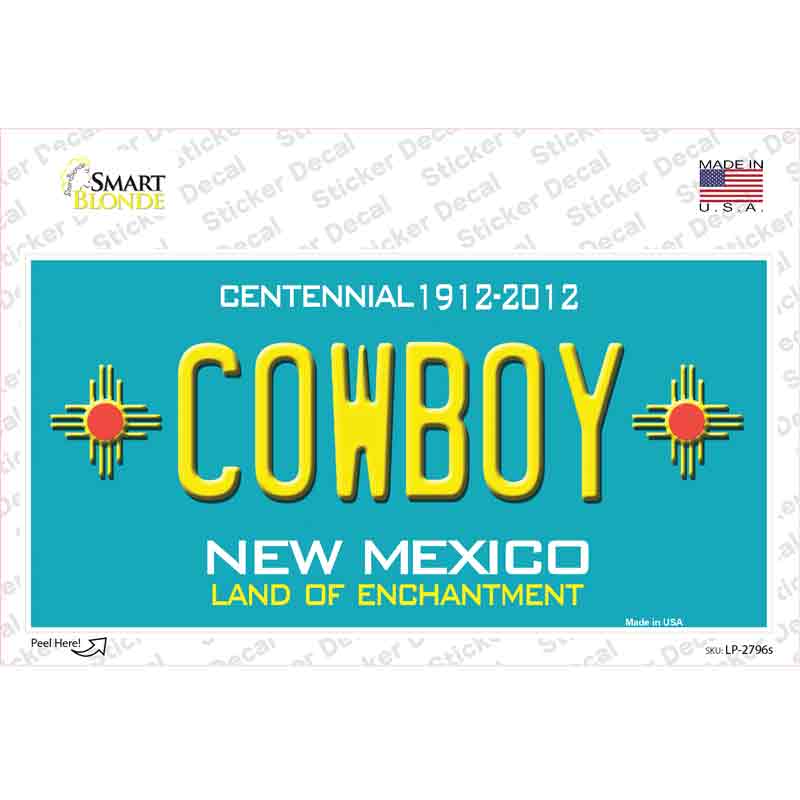 Cowboy New Mexico Teal Novelty Sticker Decal Small