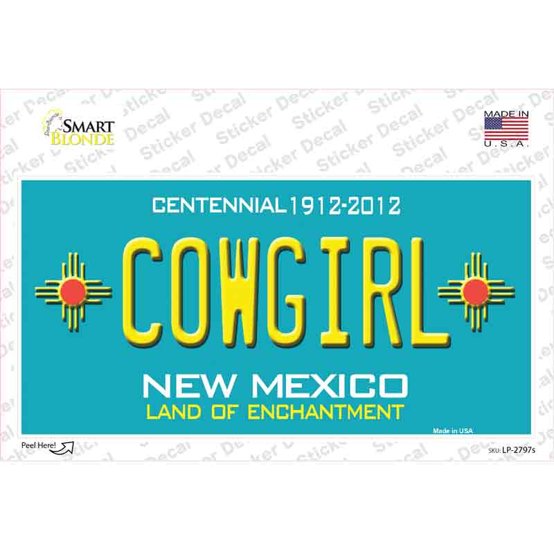 Cowgirl New Mexico Teal Novelty Sticker Decal Small