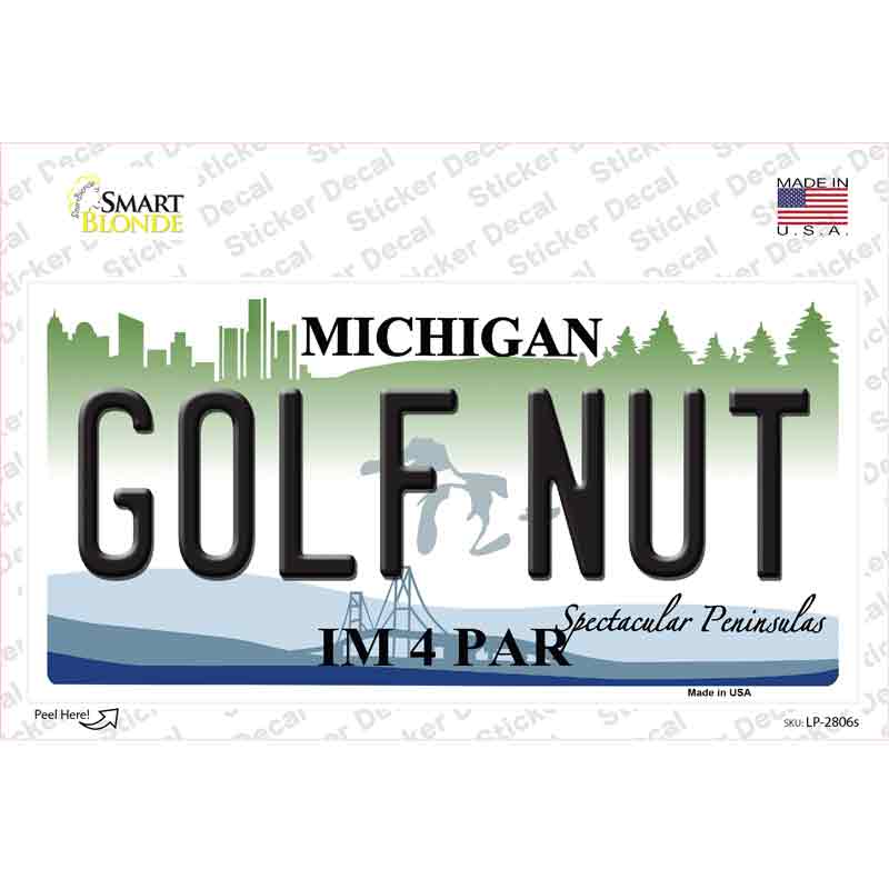 Golf Nut Michigan State Novelty Sticker Decal Small