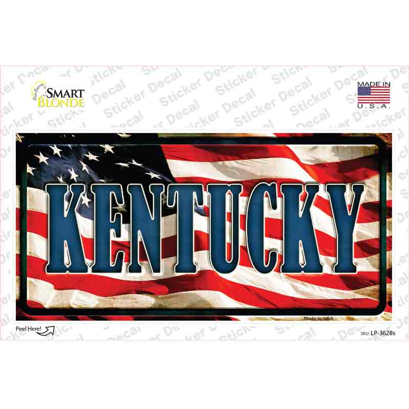 Kentucky on American Flag Novelty Sticker Decal