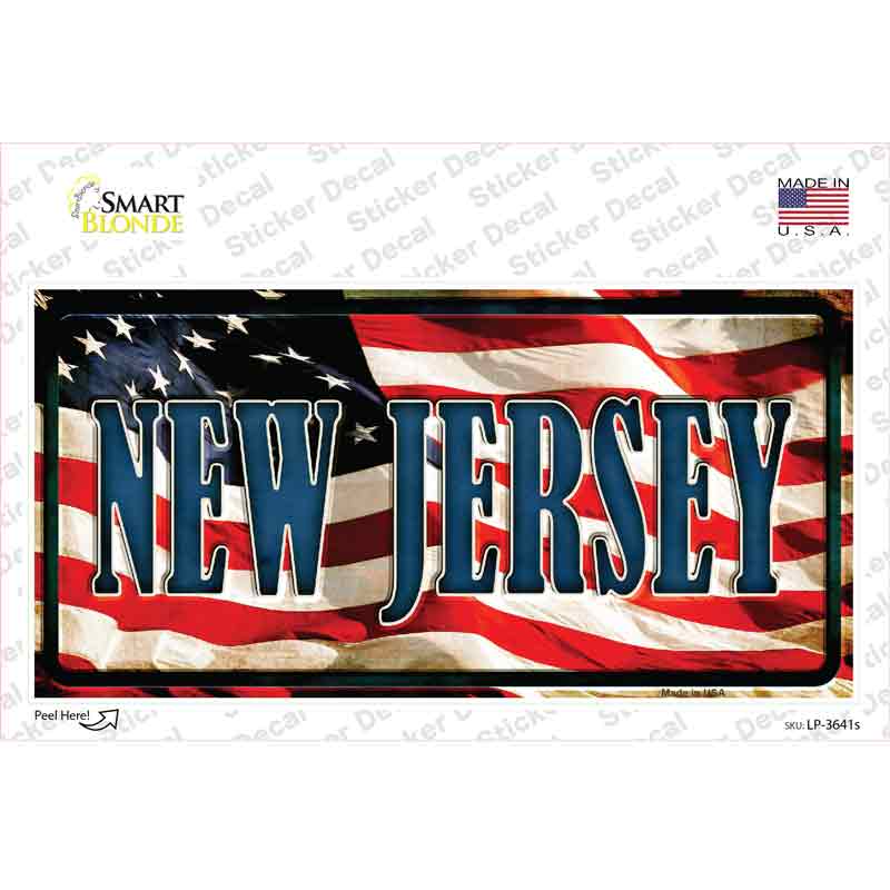 New Jersey on American Flag Novelty Sticker Decal | Smart Blonde