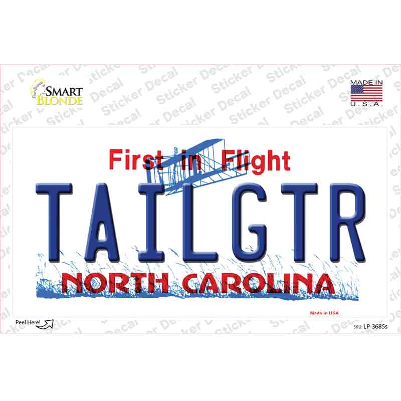 Tailgtr North Carolina Novelty Sticker Decal Small