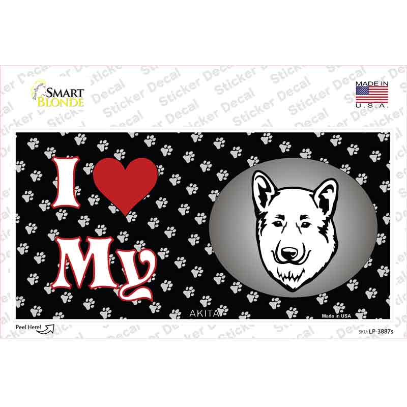 I Love My Akita Novelty Sticker Decal