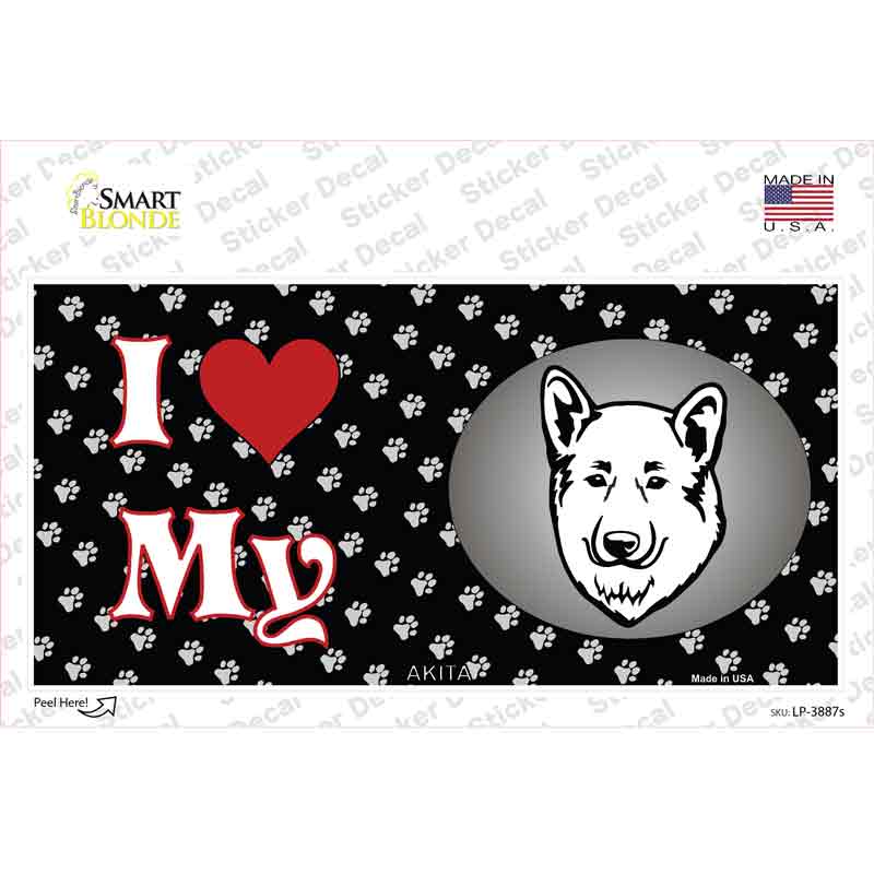 I Love My Akita Novelty Sticker Decal Small